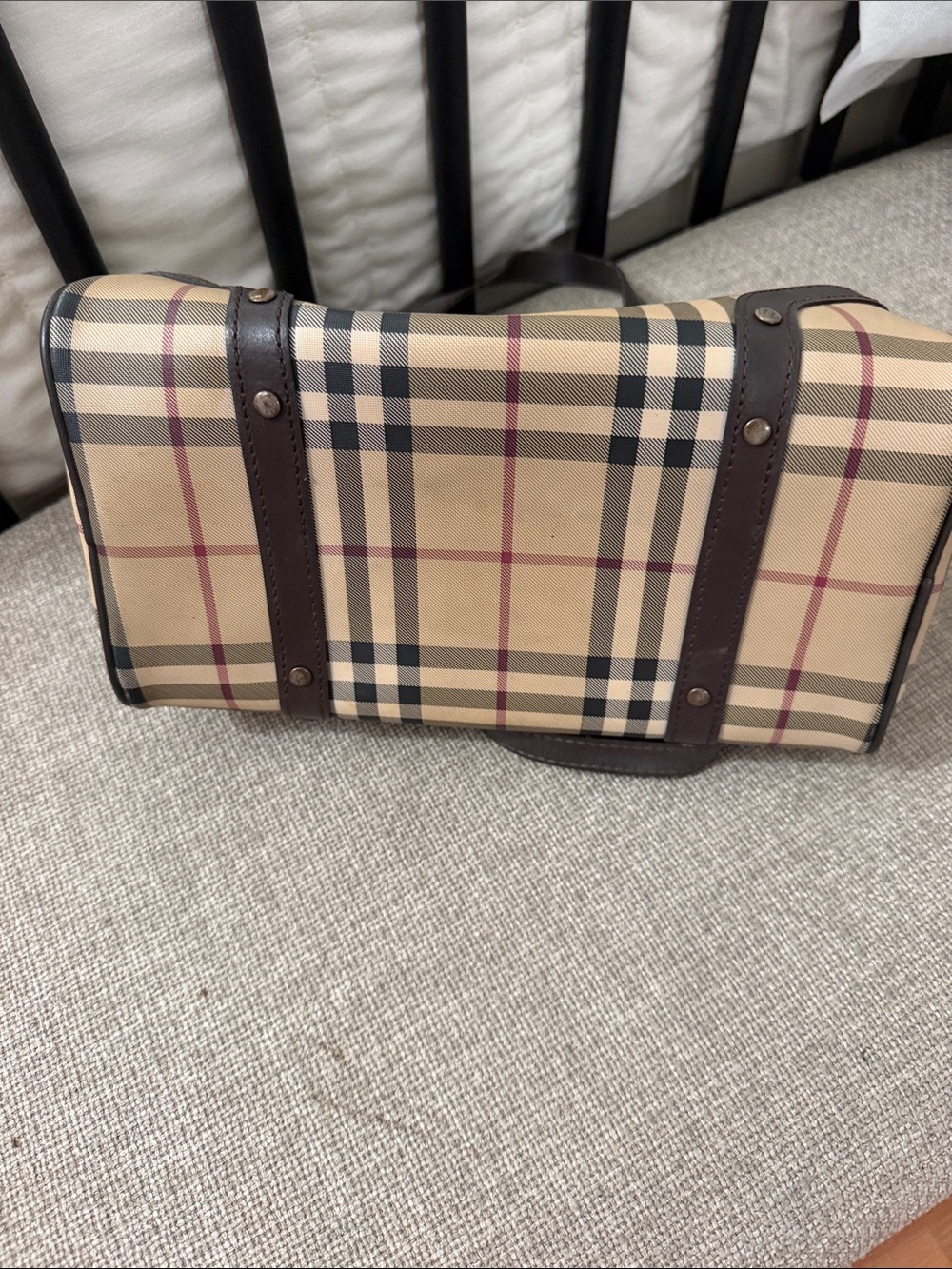 Burberry Tan Plaid Satchel with Dark Brown Trim - Picture 4 of 6